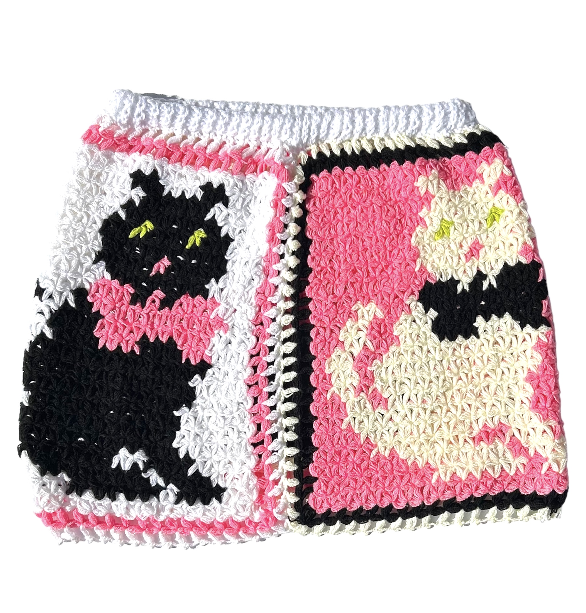 Kit Cat Pink Upcycled Crochet Skirt 