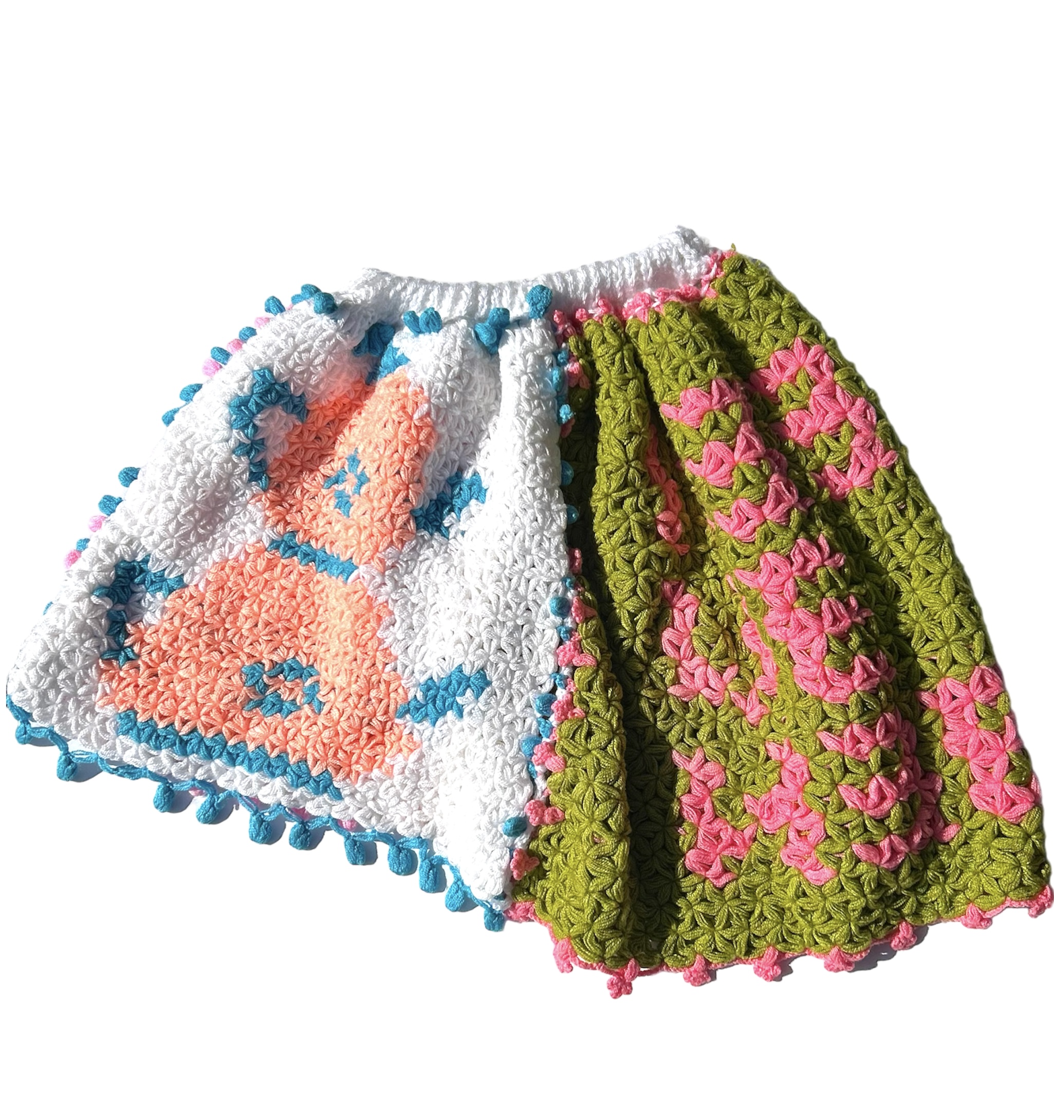 Patchwork Asymmetrical Upcycled Crochet Skirt 