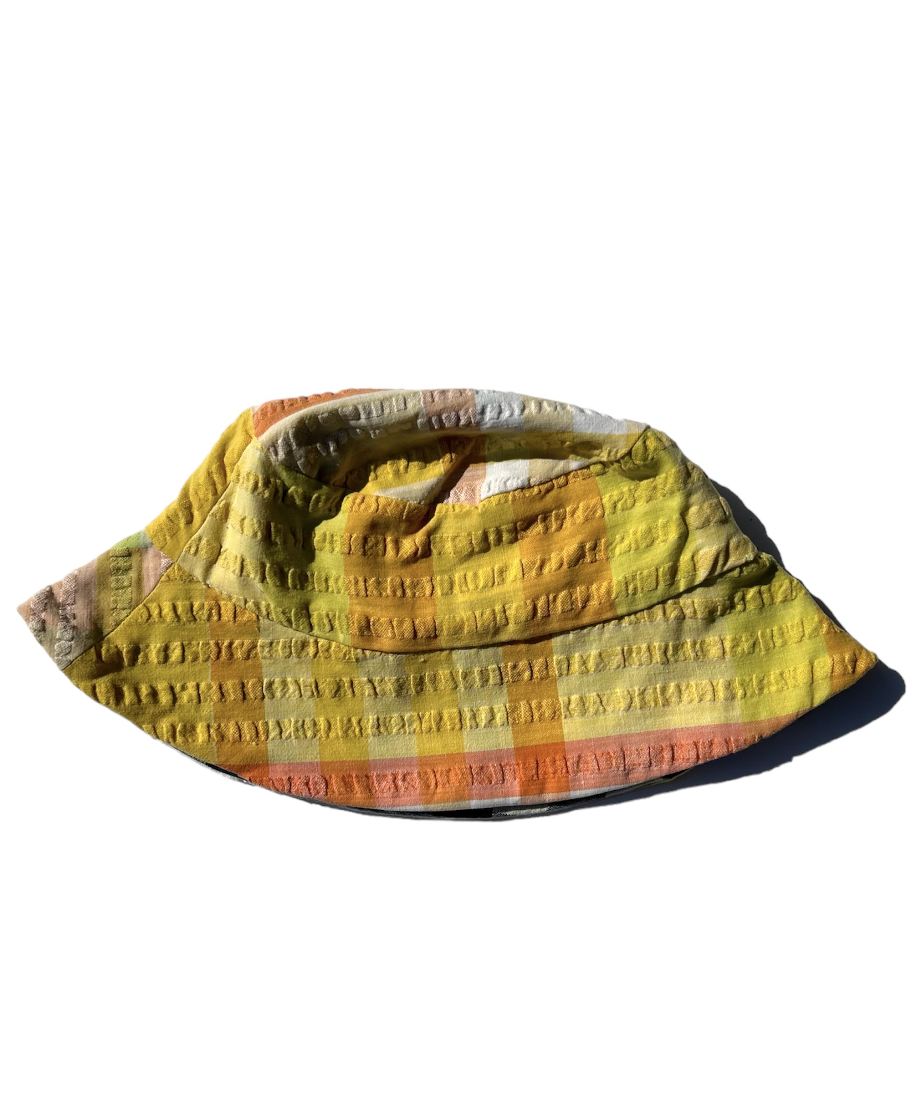 Haldi Yellow See Ya Sucker Seersucker Upcycled Tablecloth Hat