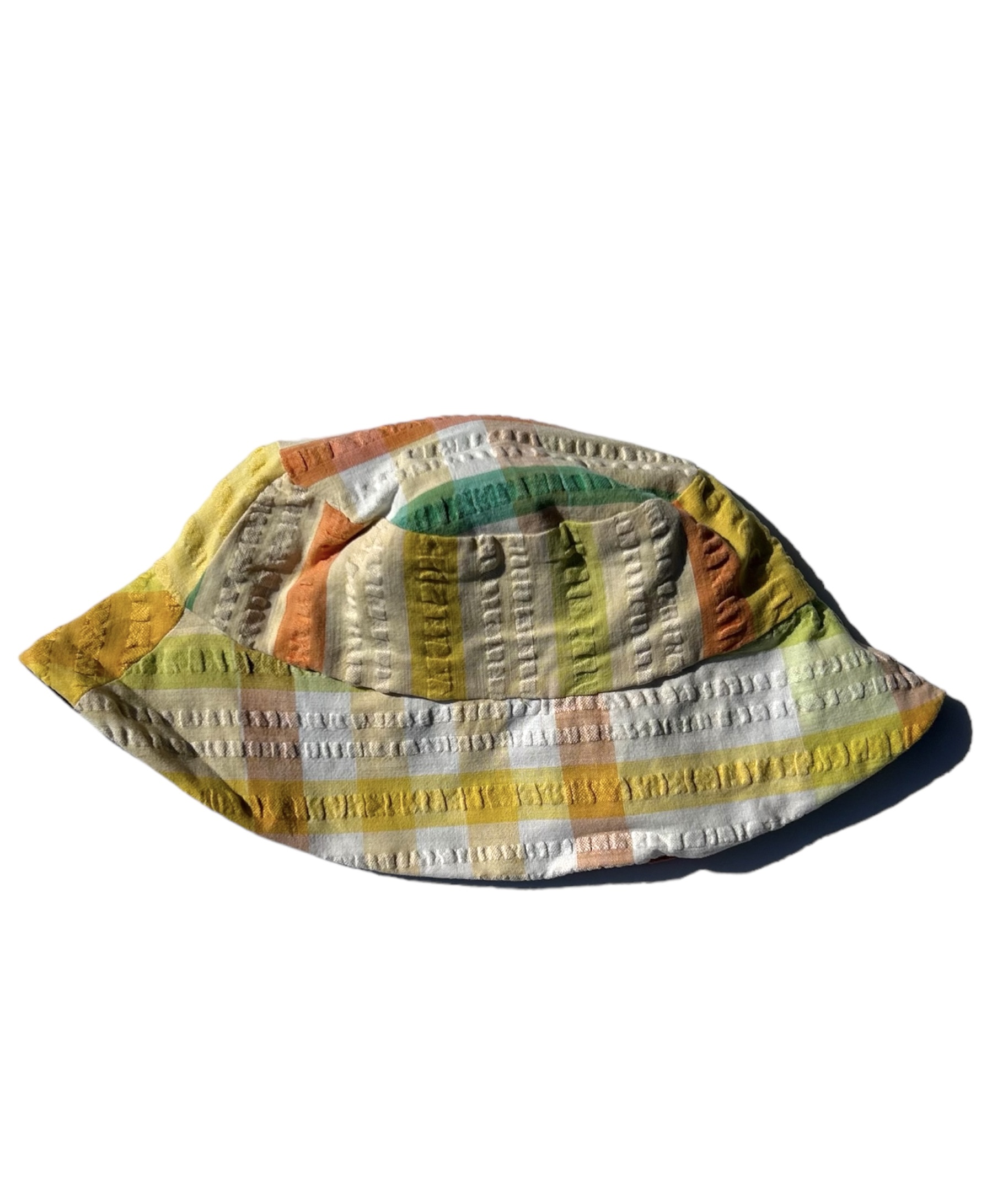 Haldi Yellow See Ya Sucker Seersucker Upcycled Tablecloth Hat 