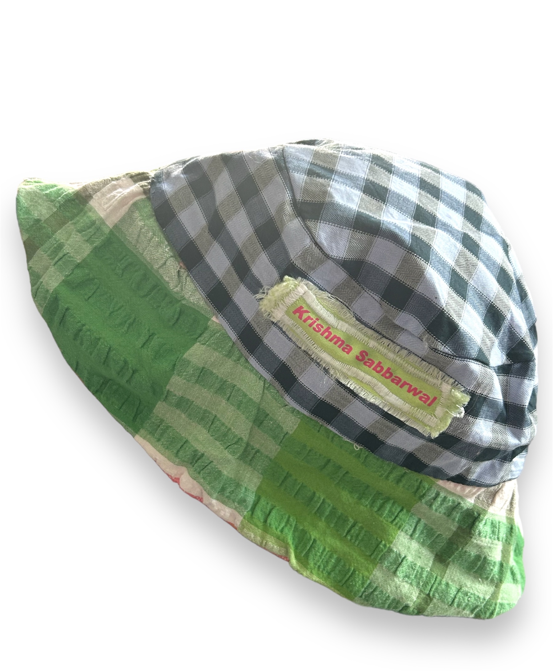 Mango Peachy Yellow Patchwork Picnic See Ya Sucker Seersucker Upcycled Tablecloth Hat 