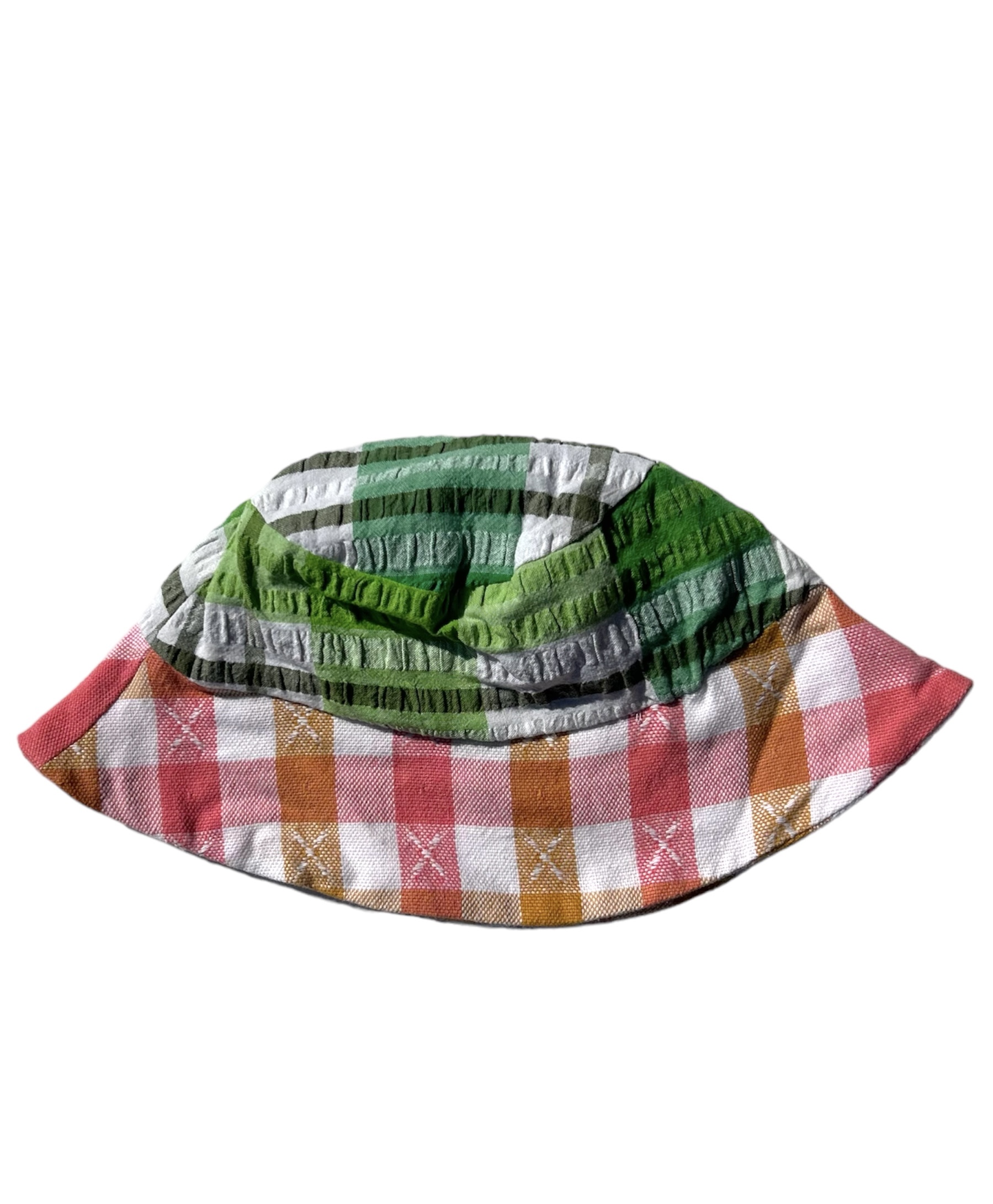 Saag and Mango Acher Peachy Patchwork Picnic See Ya Sucker Seersucker Upcycled Tablecloth Hat