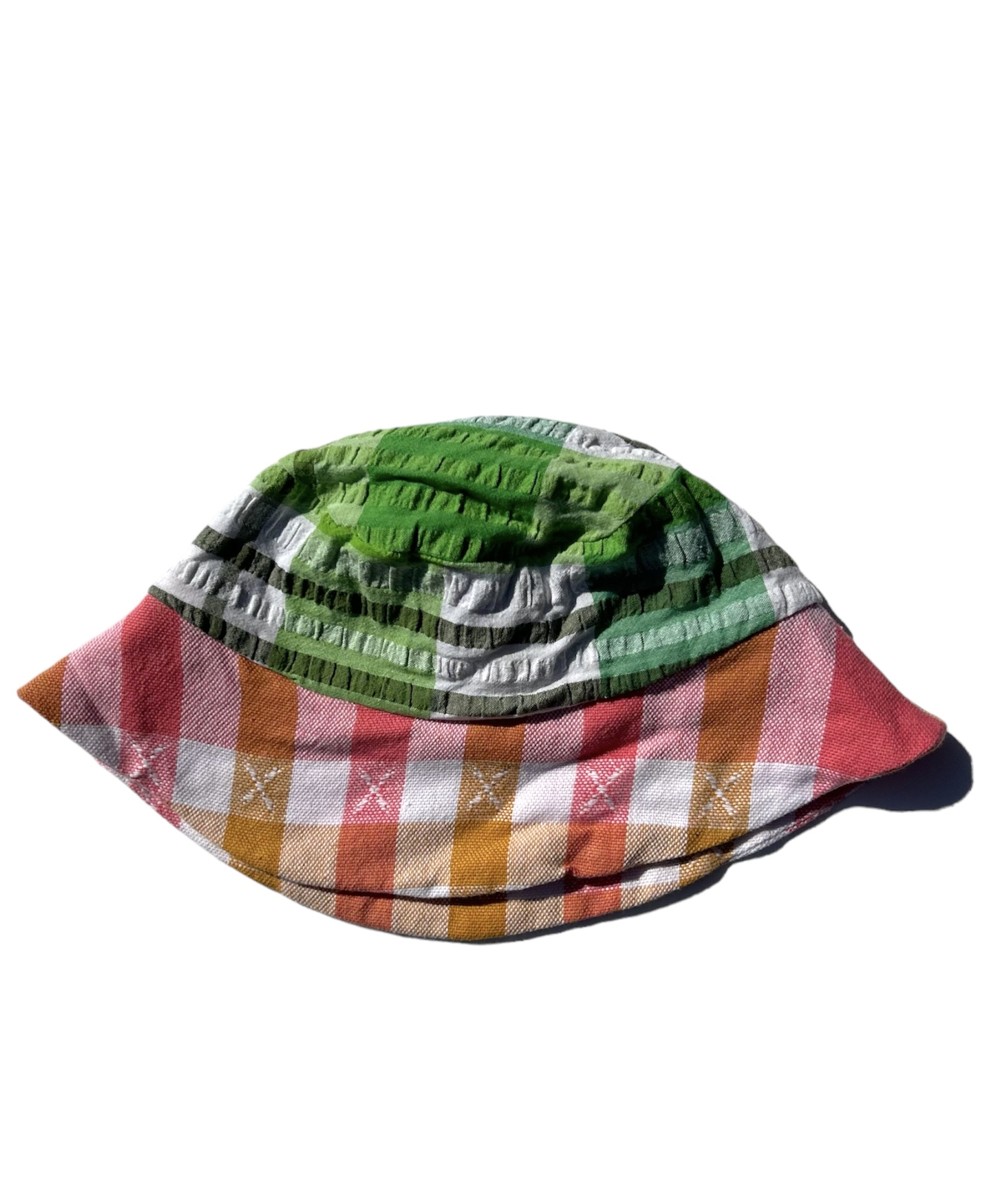 Saag and Mango Acher Peachy Patchwork Picnic See Ya Sucker Seersucker Upcycled Tablecloth Hat 