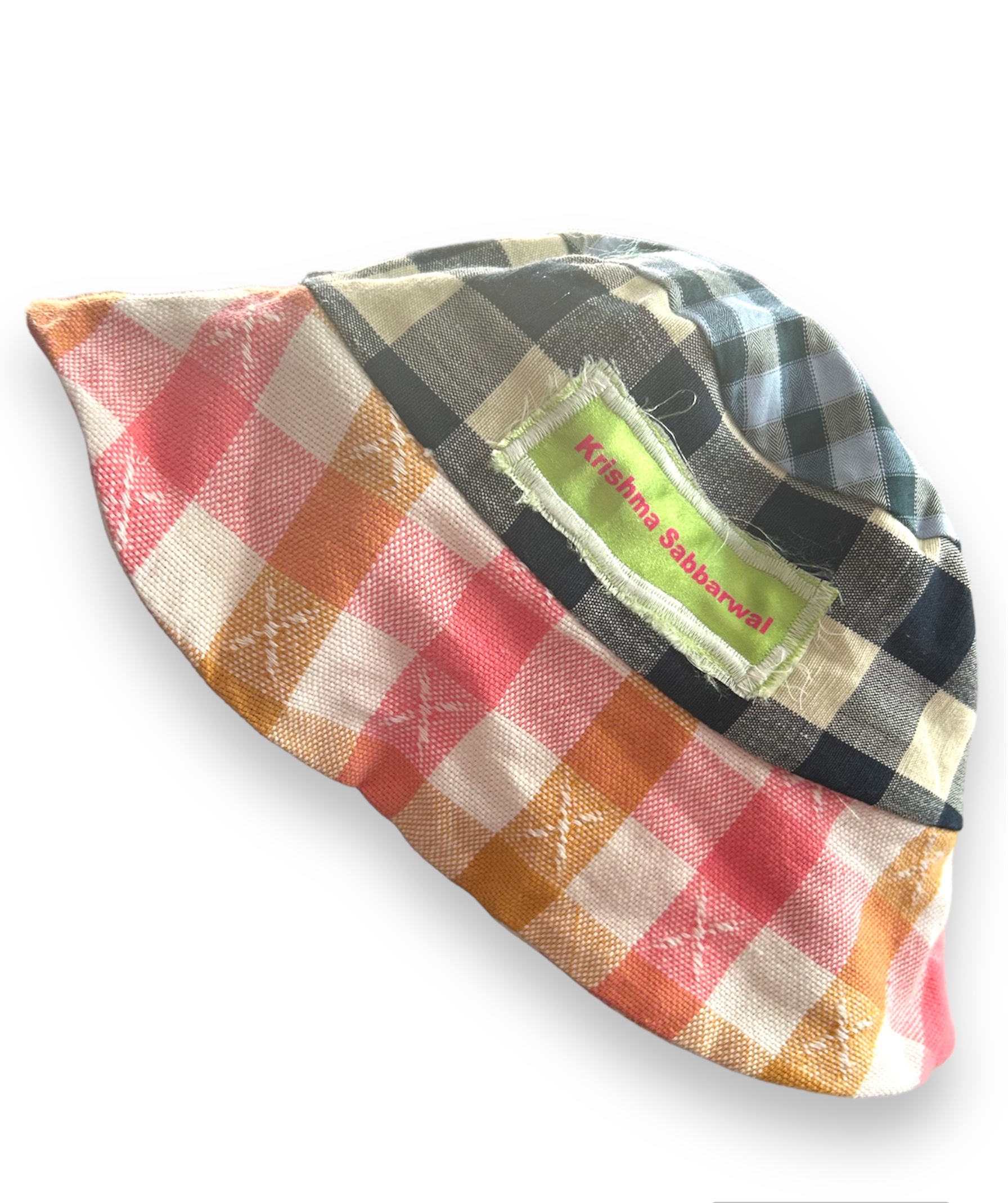 Saag and Mango Acher Peachy Patchwork Picnic See Ya Sucker Seersucker Upcycled Tablecloth Hat 