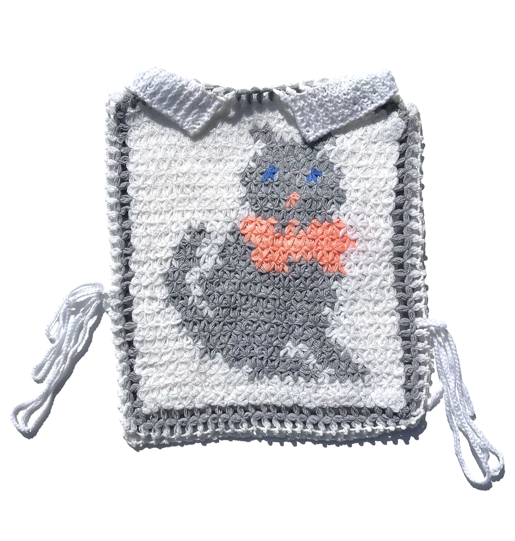 Upcycled Crochet Cat Tabard Vest with Knitted Ties.