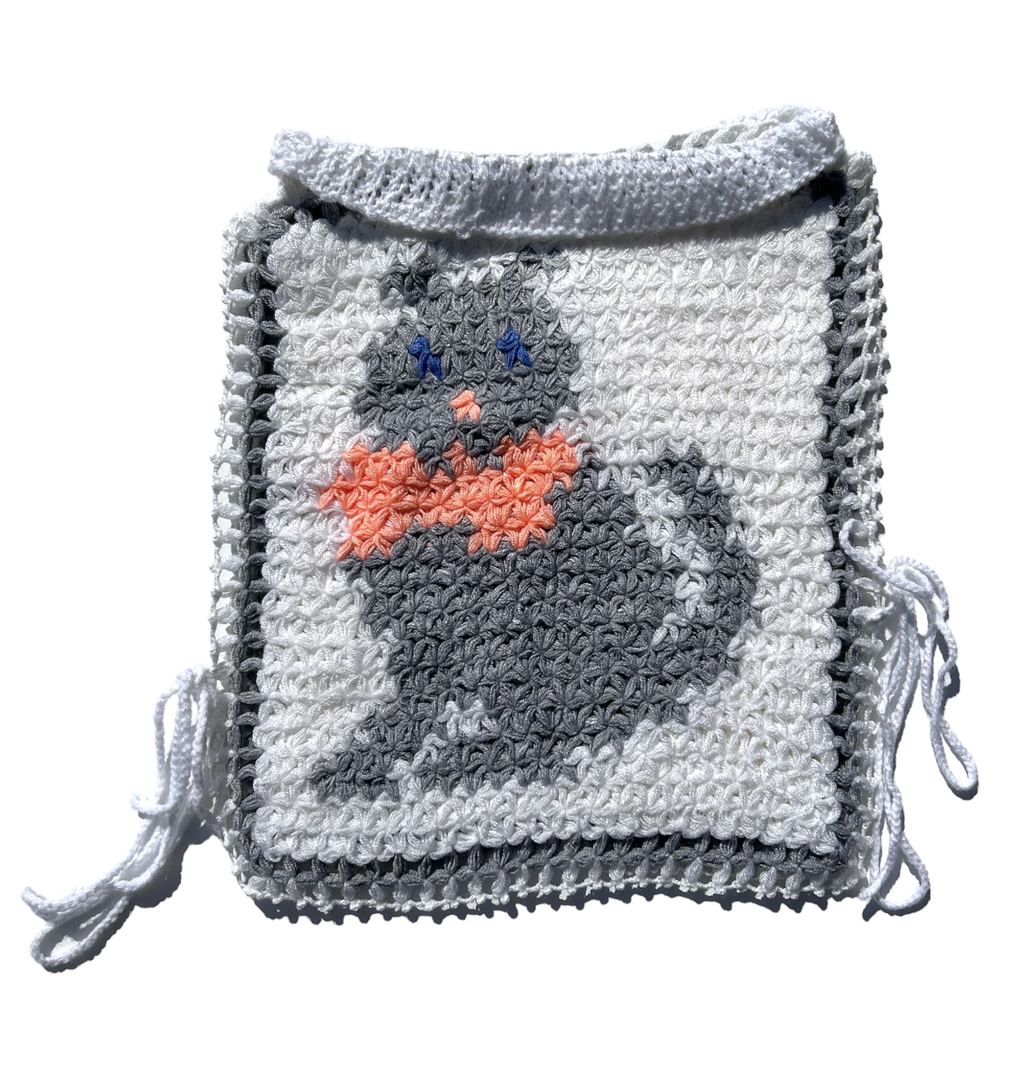 Upcycled Crochet Cat Tabard Vest with Knitted Ties.
