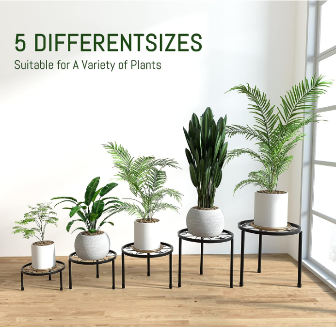 5-Pack Decent Metal Plant Stands, Heavy Duty Flower Pot Stands for Multiple Plant, Anti-Rust Iron Plant Pot Shelf, Decoration Racks for Home Indoor and Outdoor (5 Pack Black)