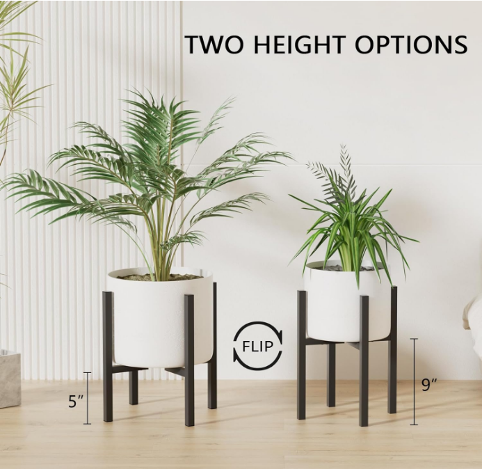 Adjustable Metal Plant Stand Indoor Outdoor - Fits 8 to 12 Inches Pots - Mid Century Modern Planter Stand Single Floor Flower Pot Holder Home Decor for Gardening Gifts