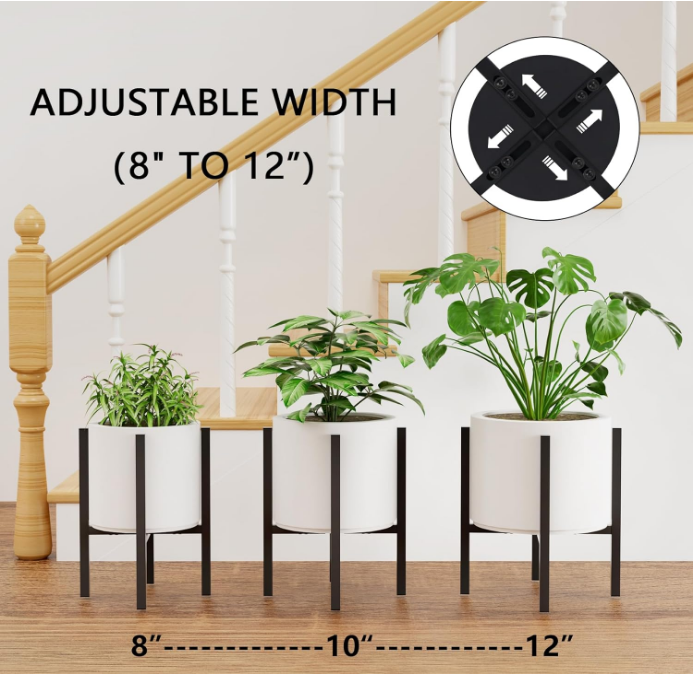 Adjustable Metal Plant Stand Indoor Outdoor - Fits 8 to 12 Inches Pots - Mid Century Modern Planter Stand Single Floor Flower Pot Holder Home Decor for Gardening Gifts