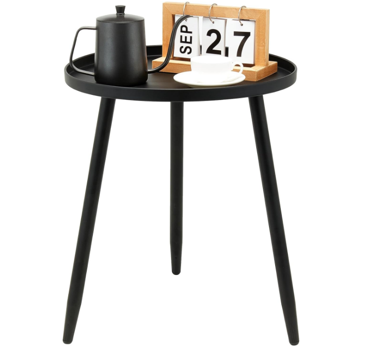 Decent End/Side Tables - Small Round Accent Table, Metal Black Narrow Night Stands with 3 Legs, Ideal for Any Room-Side Tables Living Room, Bedroom, Tall Plant Stand Balcony, Indoor & Outdoor