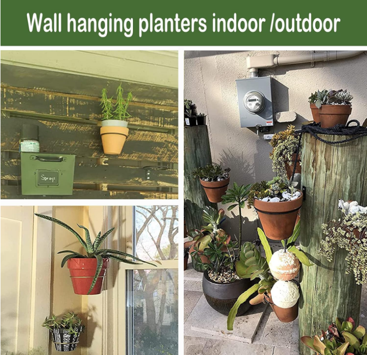 TreeLen 6 inch Flower Pot Holders for Outside,3 Pack Heavy Duty Flower Pot Ring Wall Bracket for Plant Pots Indoor Outdoor,Black