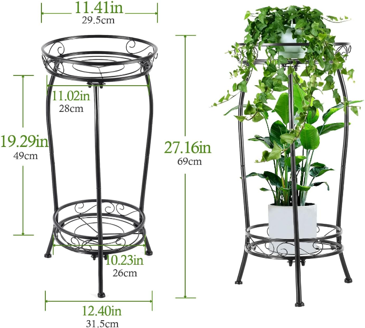Plant Stand Indoor Outdoor，Tall Black Metal Rustproof Stable Plant Stands，2 Tier 27.1 inch Multiple Plant Rack Holder Rack Flower Pot Stand Heavy Duty Plant Shelf