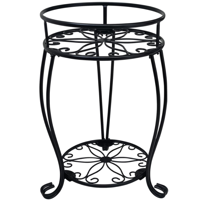 2 Tier Plant Stand, 19.2 inch Tall Metal Potted Holder Rack,Indoor Outdoor Multiple Flower Pot Shelf Rustproof Iron Garden Container for Garden Patio Living Room Corner Balcony, Black