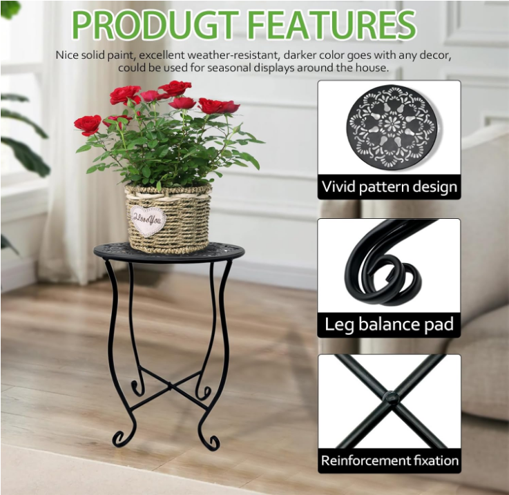 2pcs Plant Stand for Flower Pot Rack,Round Black Metal Plant Stand Indoor, Decorative Black Flower Pot Stand Plant Table, Rustproof Potted Holder Outdoor Plant Stands for Home Garden(1 large