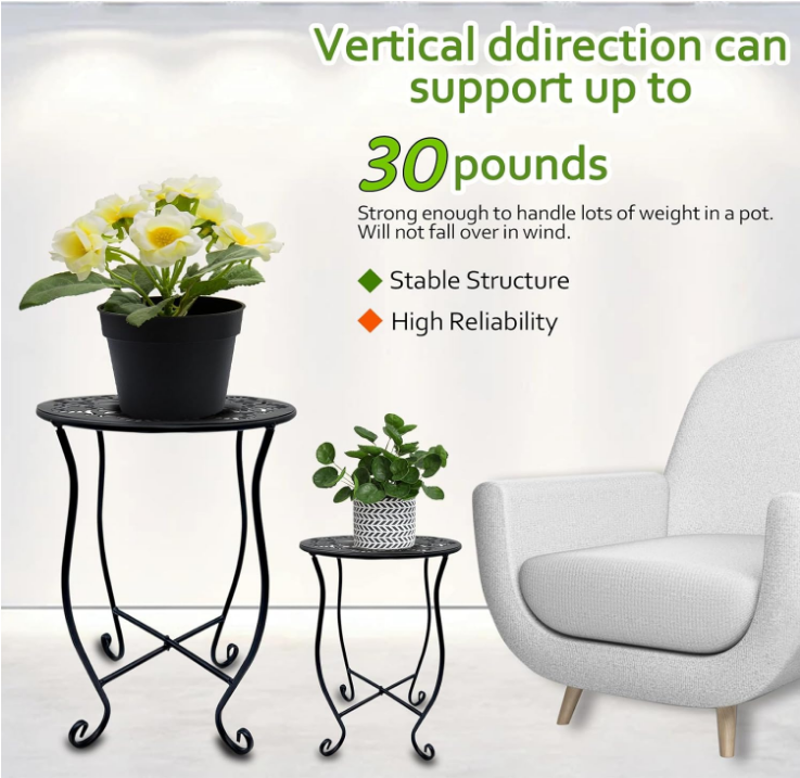 2pcs Plant Stand for Flower Pot Rack,Round Black Metal Plant Stand Indoor, Decorative Black Flower Pot Stand Plant Table, Rustproof Potted Holder Outdoor Plant Stands for Home Garden(1 large