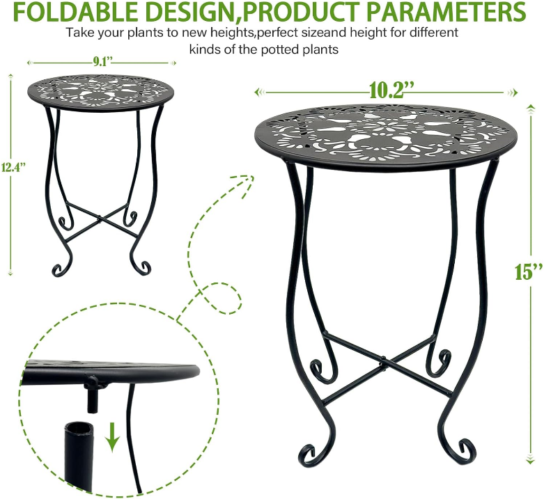 2pcs Plant Stand for Flower Pot Rack,Round Black Metal Plant Stand Indoor, Decorative Black Flower Pot Stand Plant Table, Rustproof Potted Holder Outdoor Plant Stands for Home Garden(1 large