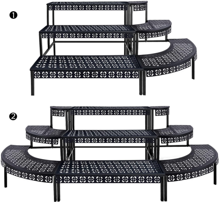3 Tier Plant Stand Flower Pot Rack, Metal Stair-Step Style Corner Shelf Planters, Quarter Round Display Holder for Indoor Outdoor Use(Black, Semicircle)