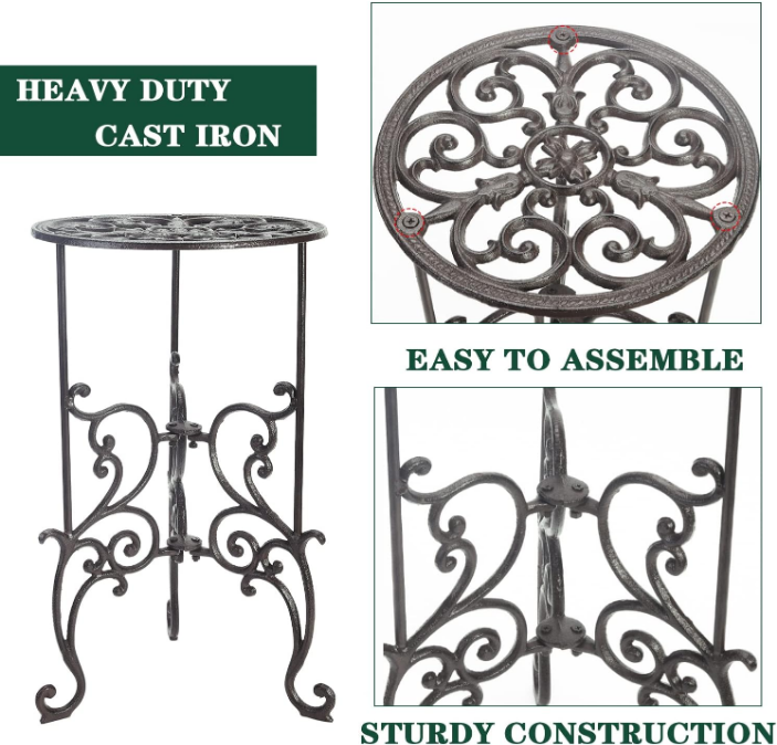 Heavy Duty Cast Iron Potted Plant Stand,19.3-Inch 1 Tier Metal Planter Rack,Decorative Flower Pot Holder,Vintage & Rustic Style Indoor Outdoor Garden Pots Container Supports