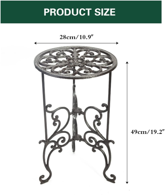 Heavy Duty Cast Iron Potted Plant Stand,19.3-Inch 1 Tier Metal Planter Rack,Decorative Flower Pot Holder,Vintage & Rustic Style Indoor Outdoor Garden Pots Container Supports