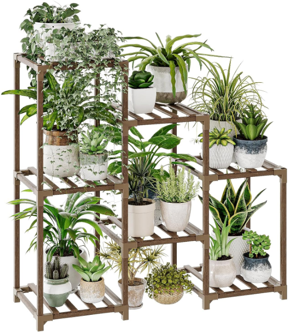 Plant Stand Indoor Plant Shelf Outdoor Wood Plant Rack for Multiple Plants 3 Tiers Ladder Plant Holder for 7 Plant Pots for Living Room Boho Home Decor for Gardening Gifts