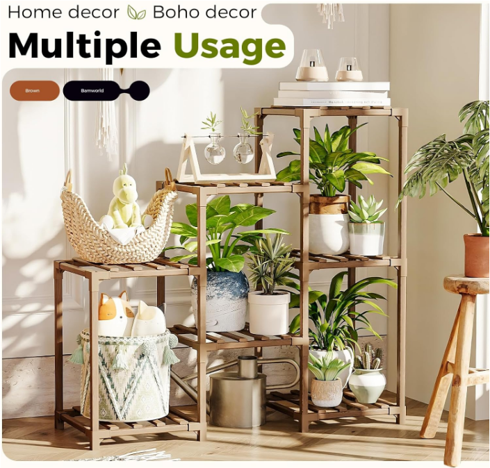 Plant Stand Indoor Plant Shelf Outdoor Wood Plant Rack for Multiple Plants 3 Tiers Ladder Plant Holder for 7 Plant Pots for Living Room Boho Home Decor for Gardening Gifts