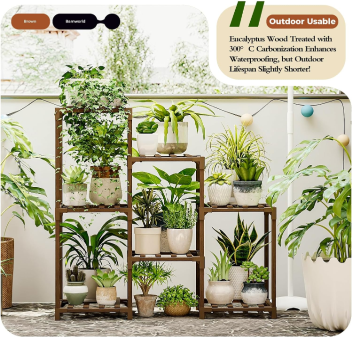 Plant Stand Indoor Plant Shelf Outdoor Wood Plant Rack for Multiple Plants 3 Tiers Ladder Plant Holder for 7 Plant Pots for Living Room Boho Home Decor for Gardening Gifts