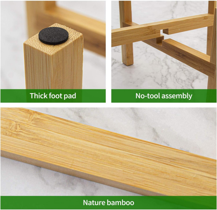 Bamboo Plant Stand, Flower Potted Holder, up to 8 Inch Pot - Nature, Mid Century Modern (Pot Not Included)