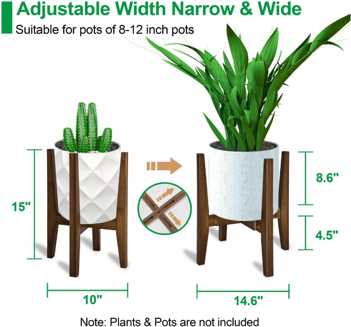 Adjustable Plant Stand, Bamboo Mid Century Modern Indoor Plants Stands, Corner Flower Holder for Living Room, Fits 8 to 12 Inches Pots, (Pot & Plant Not Included)(Walnut, 1 Pack)
