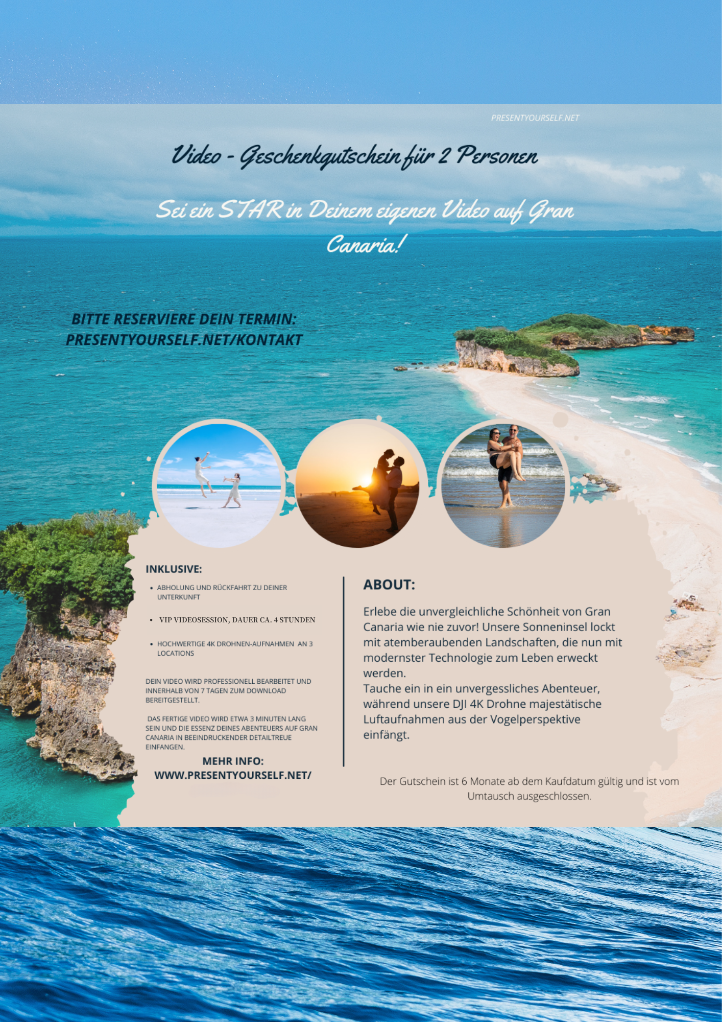 GRAN CANARIA HIGHLIGHTS: VIP VIDEOSESSION SÜDEN - GESCHENKGUTSCHEIN MIT 4K Drohnen-Urlaubsvideo (max. 4 Personen)