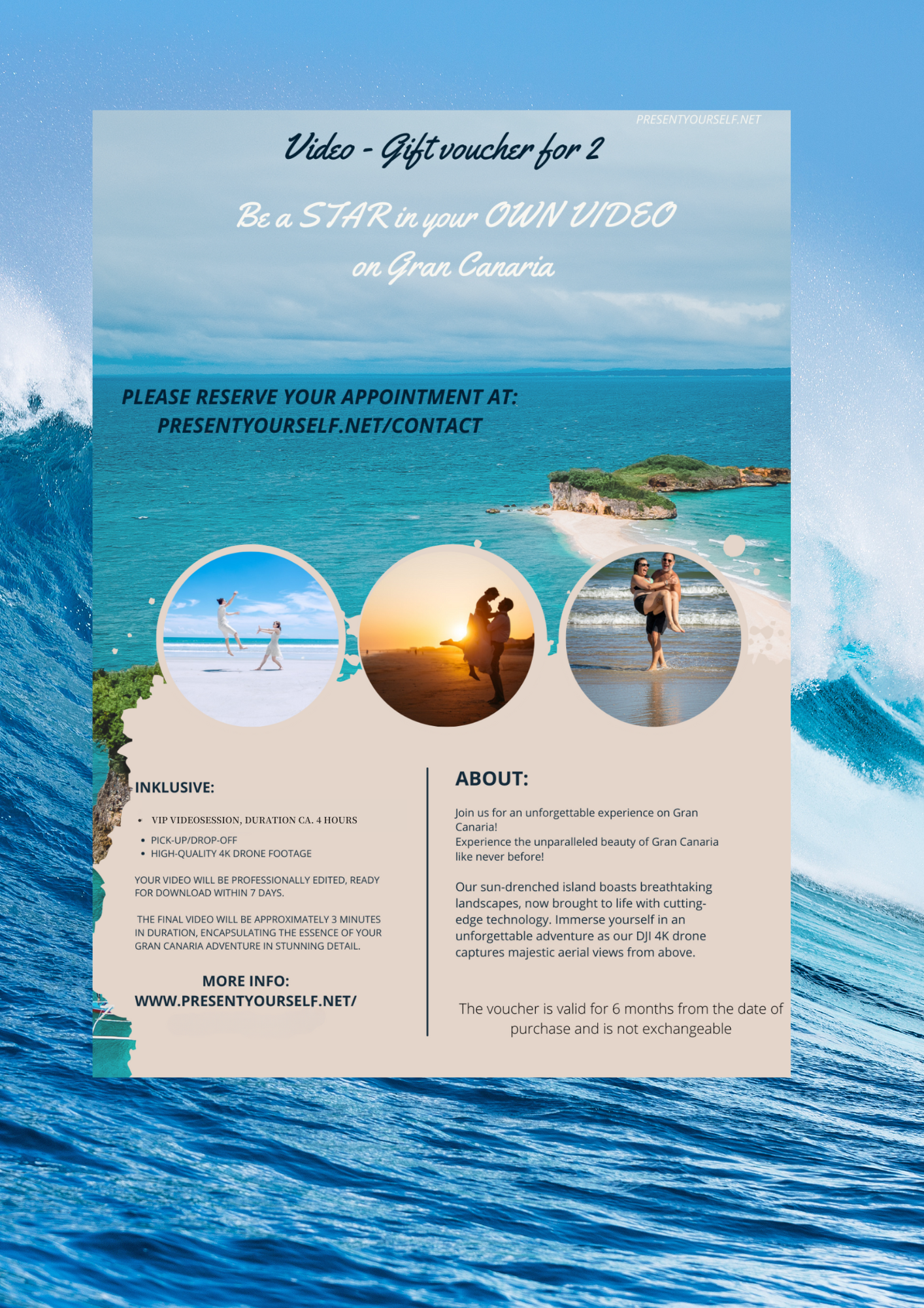 GRAN CANARIA HIGHLIGHTS: VIP VIDEO SESSION SOUTH - GIFT VOUCHER with 4K Drone Holiday Video (max. 4 persons) 