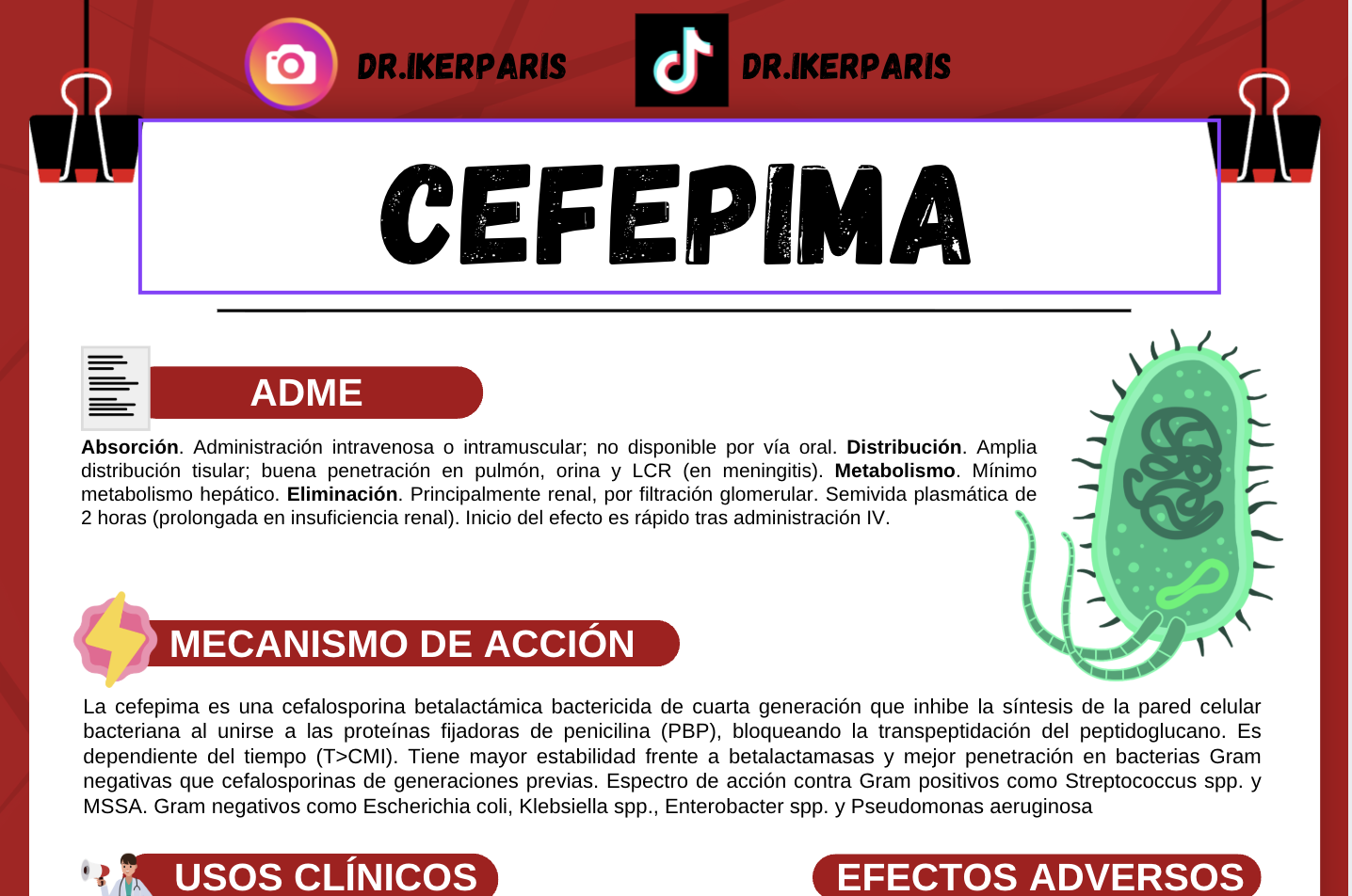 Paquete Flashcards Carbapenémicos, Monobactámicos y Cefalosporinas de 4 y 5ta generación