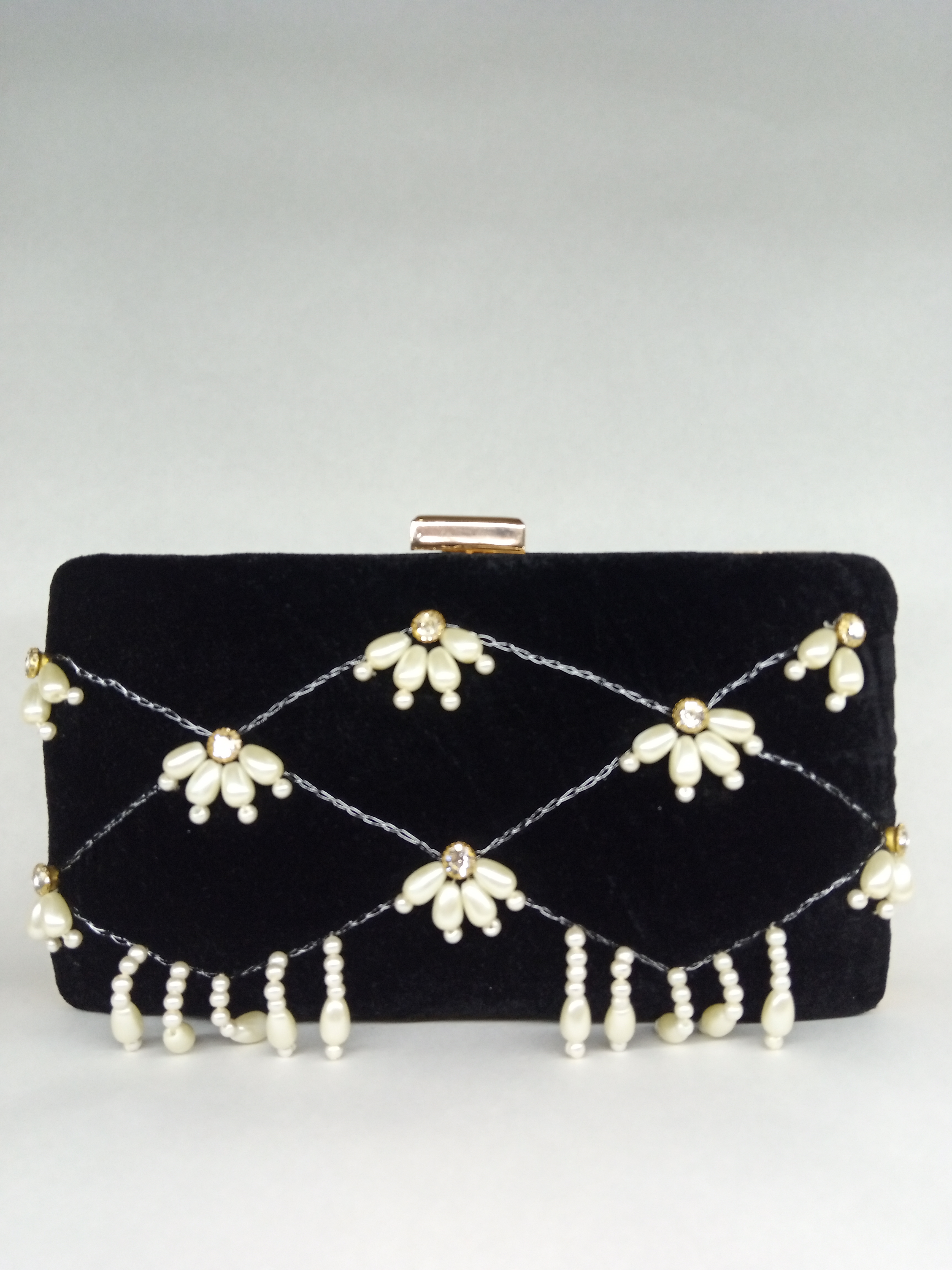 Black pearl embellished clutch 