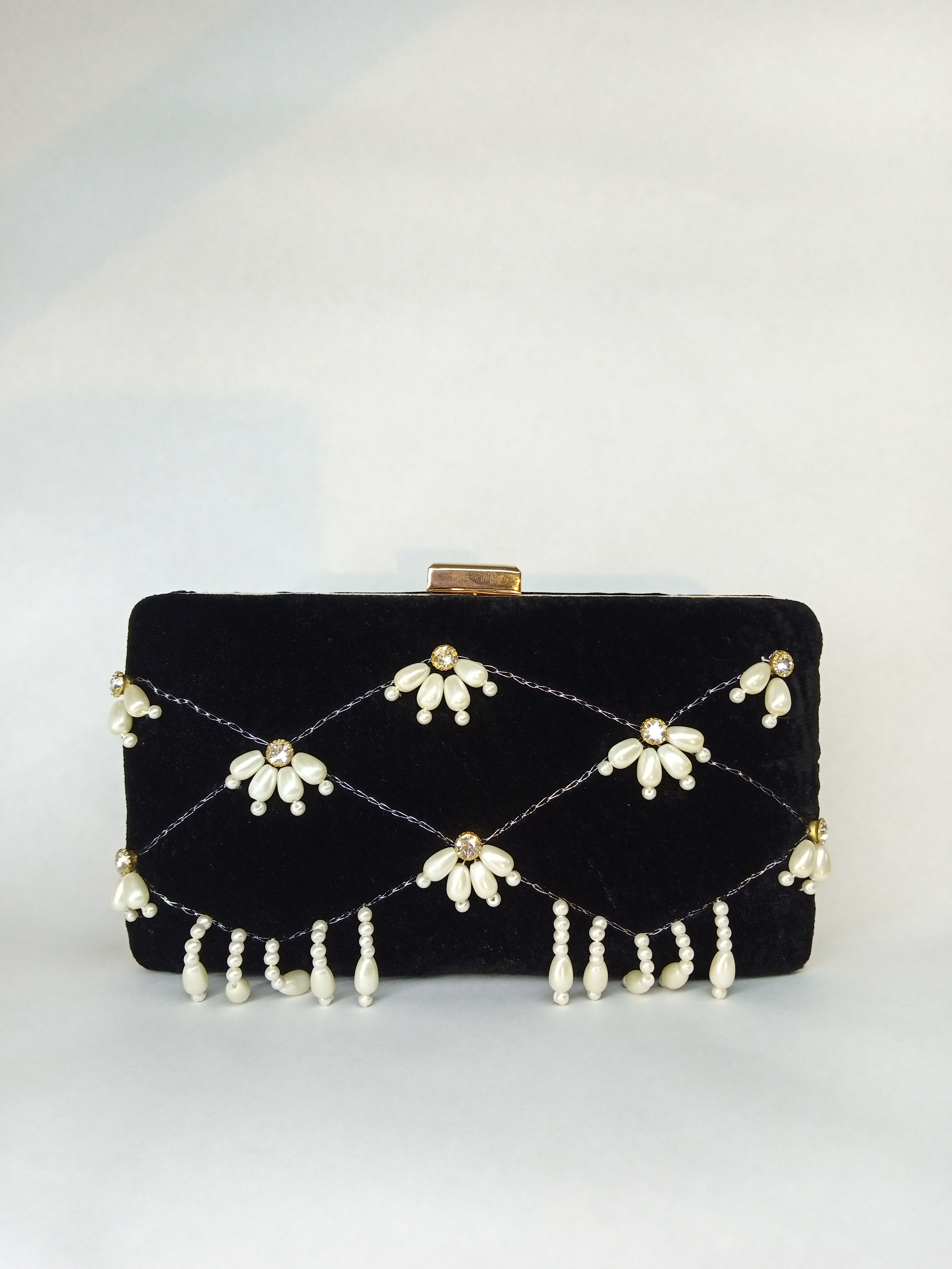 Black pearl embellished clutch 