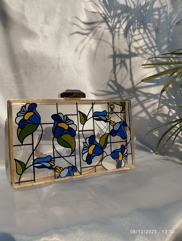 Hand-Painted Floral Acrylic Clutch