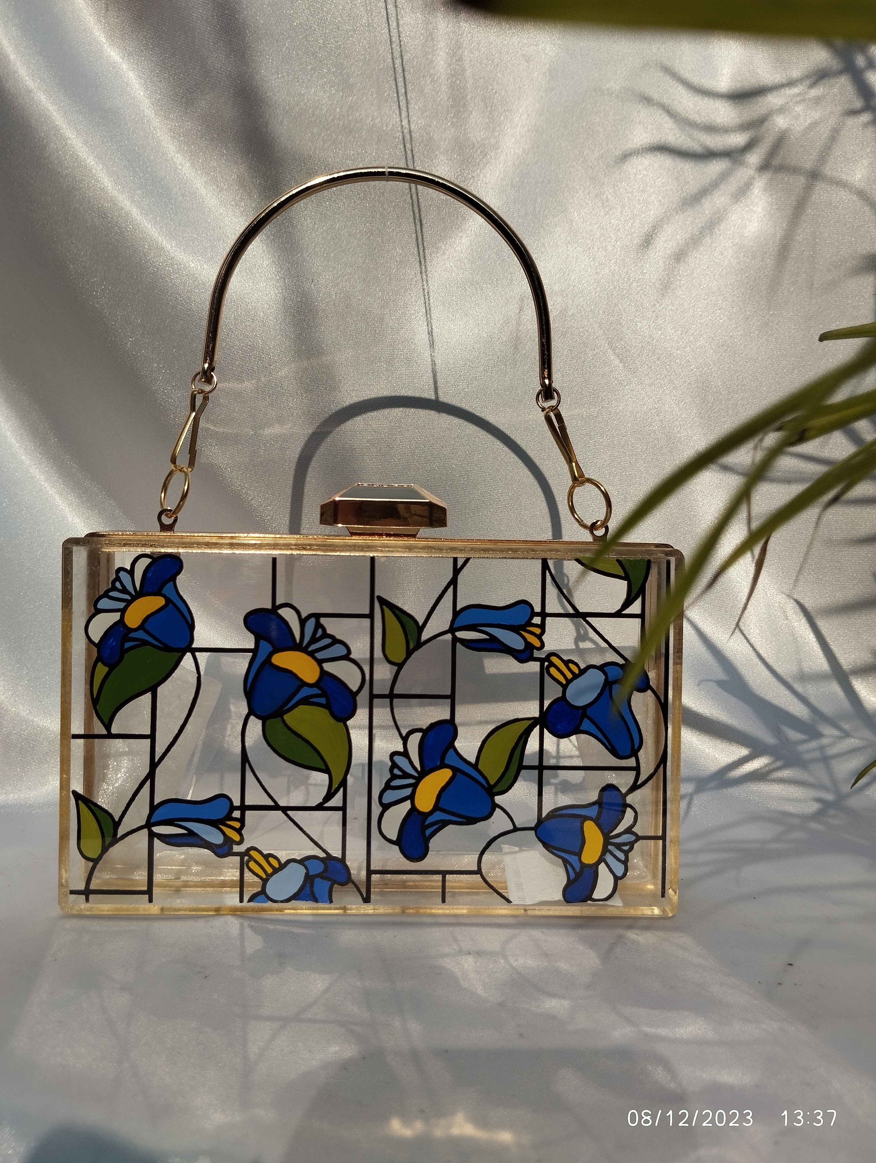 Hand-Painted Floral Acrylic Clutch