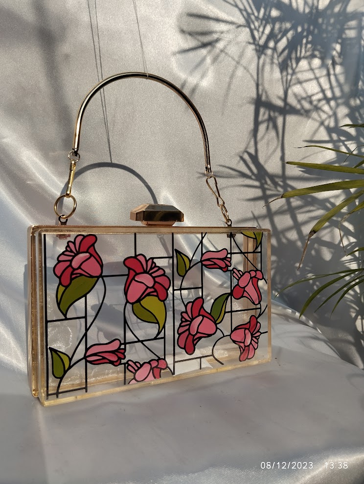 Hand-Painted Floral Acrylic Clutch