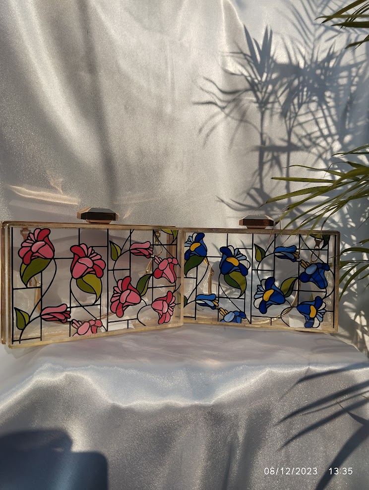 Hand-Painted Floral Acrylic Clutch