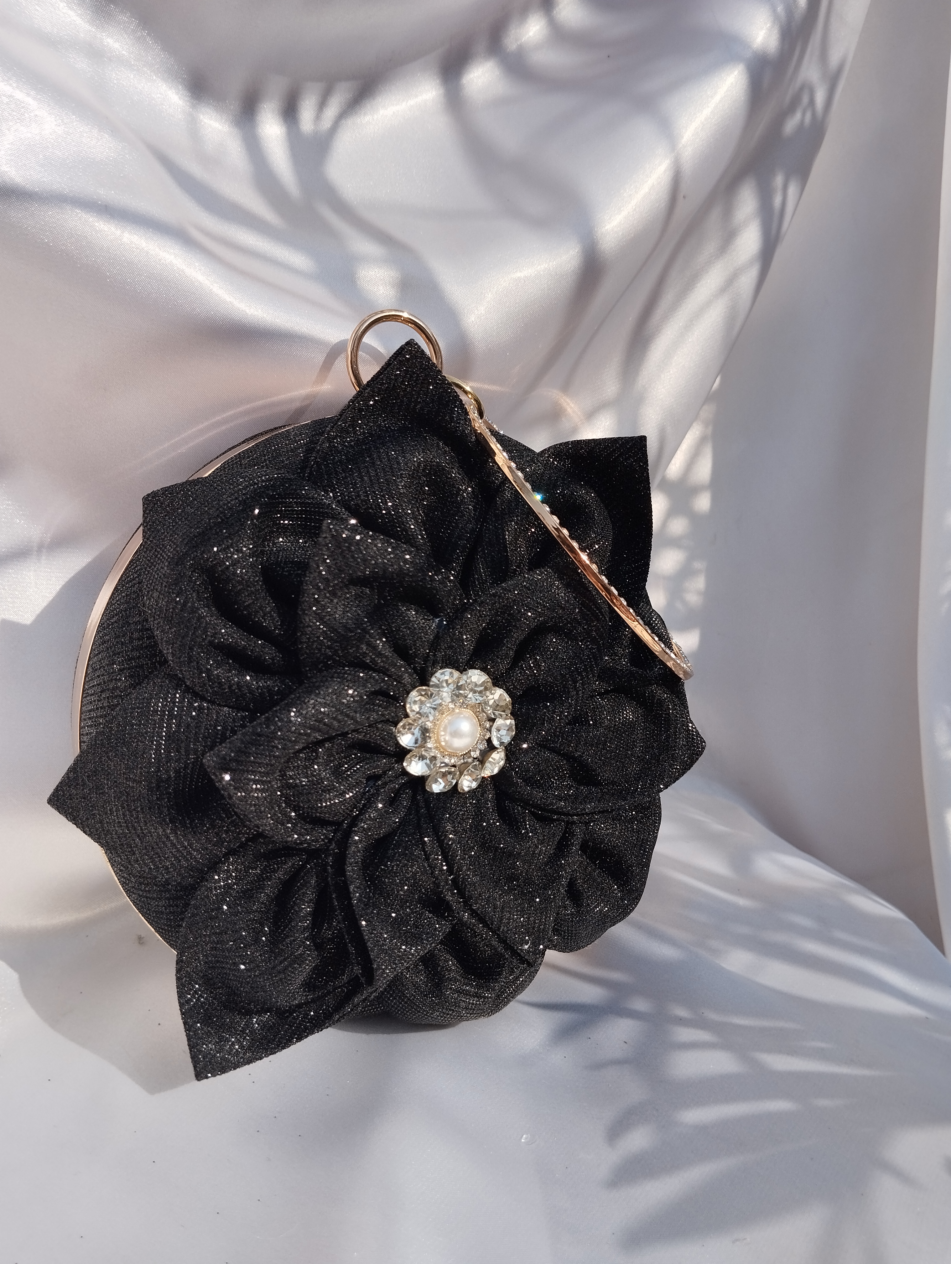 Black Sparkle Flora Party Clutch