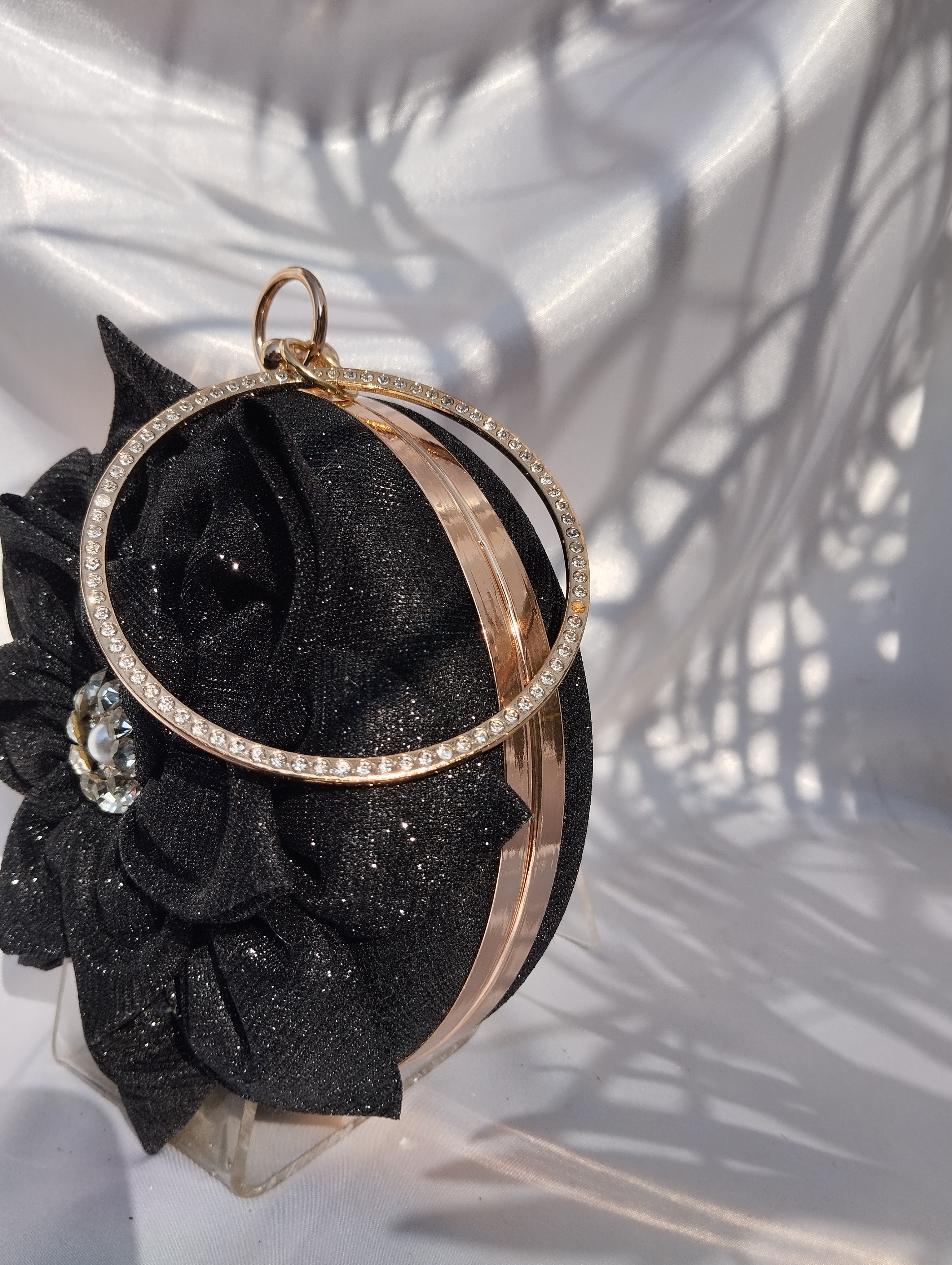 Black Sparkle Flora Party Clutch