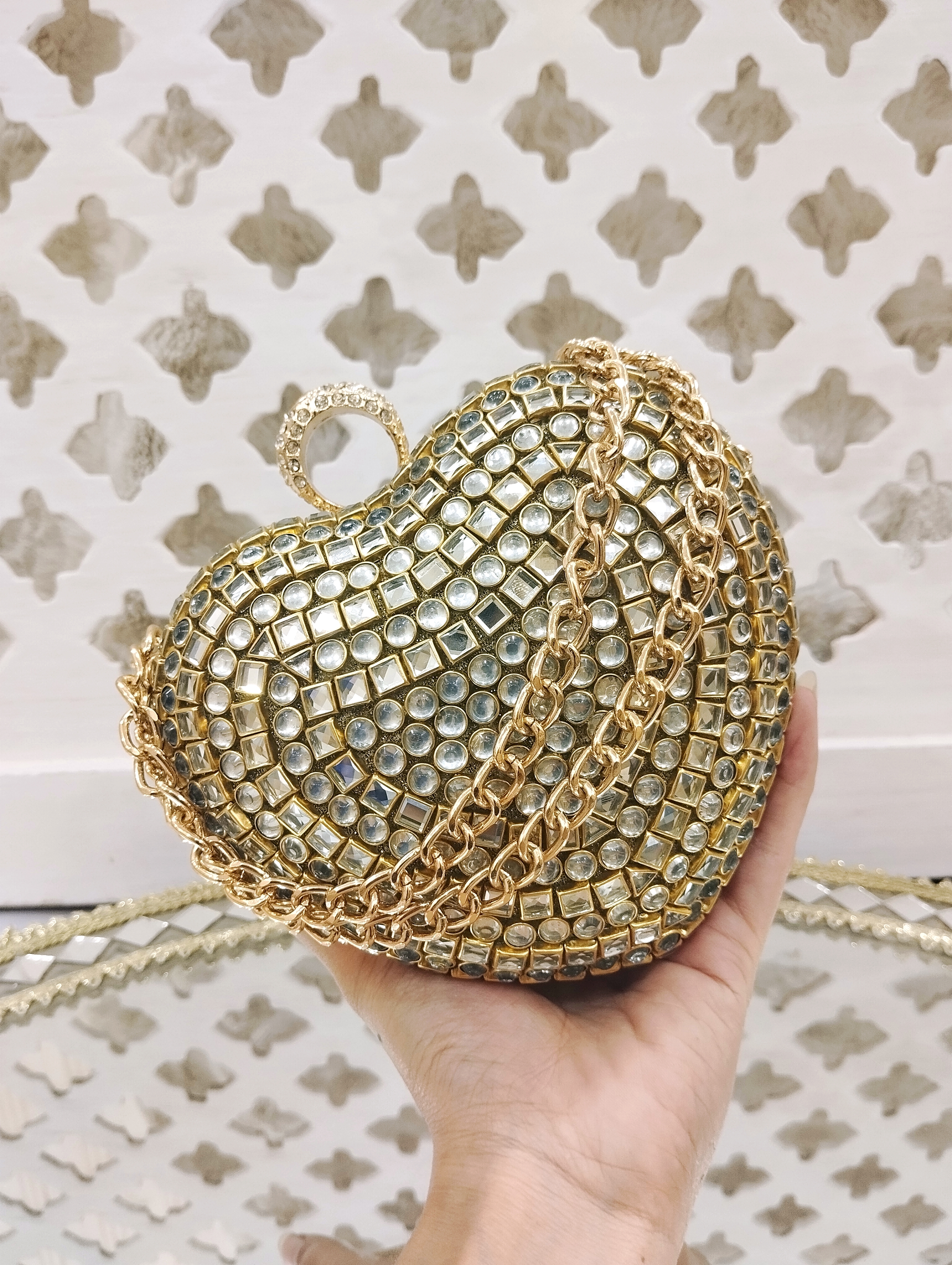 Heart Kundan Clutch