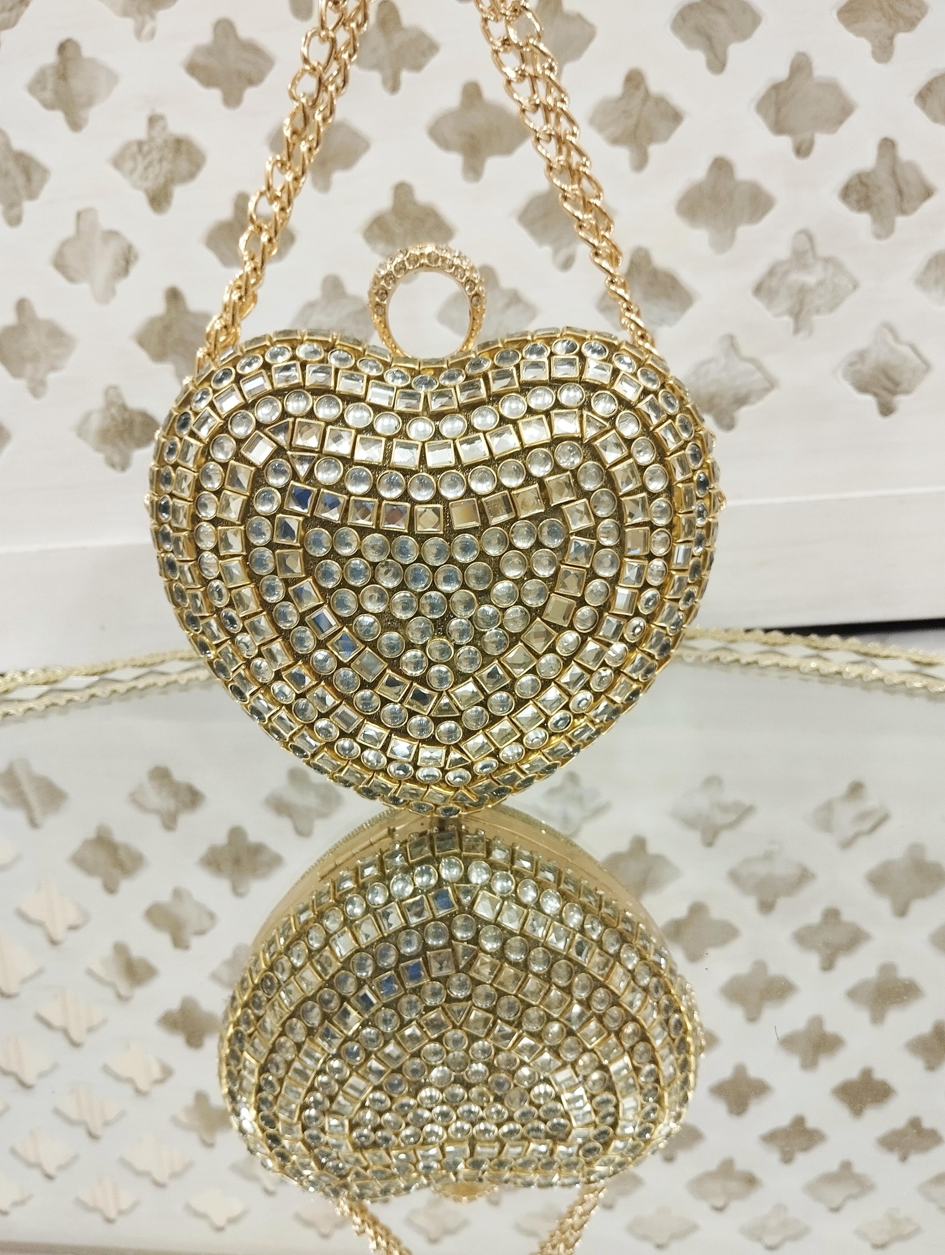 Heart Kundan Clutch