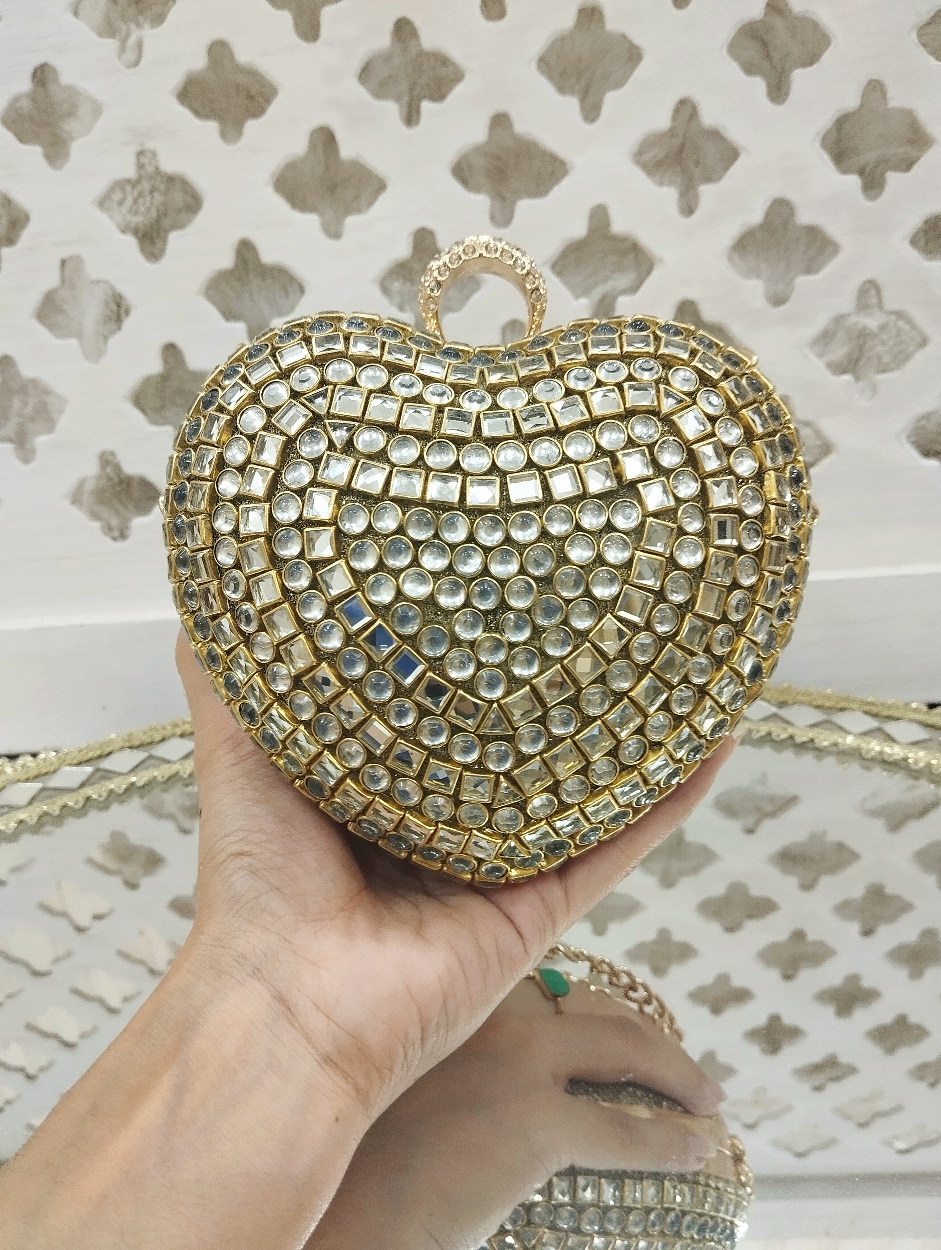 Heart Kundan Clutch
