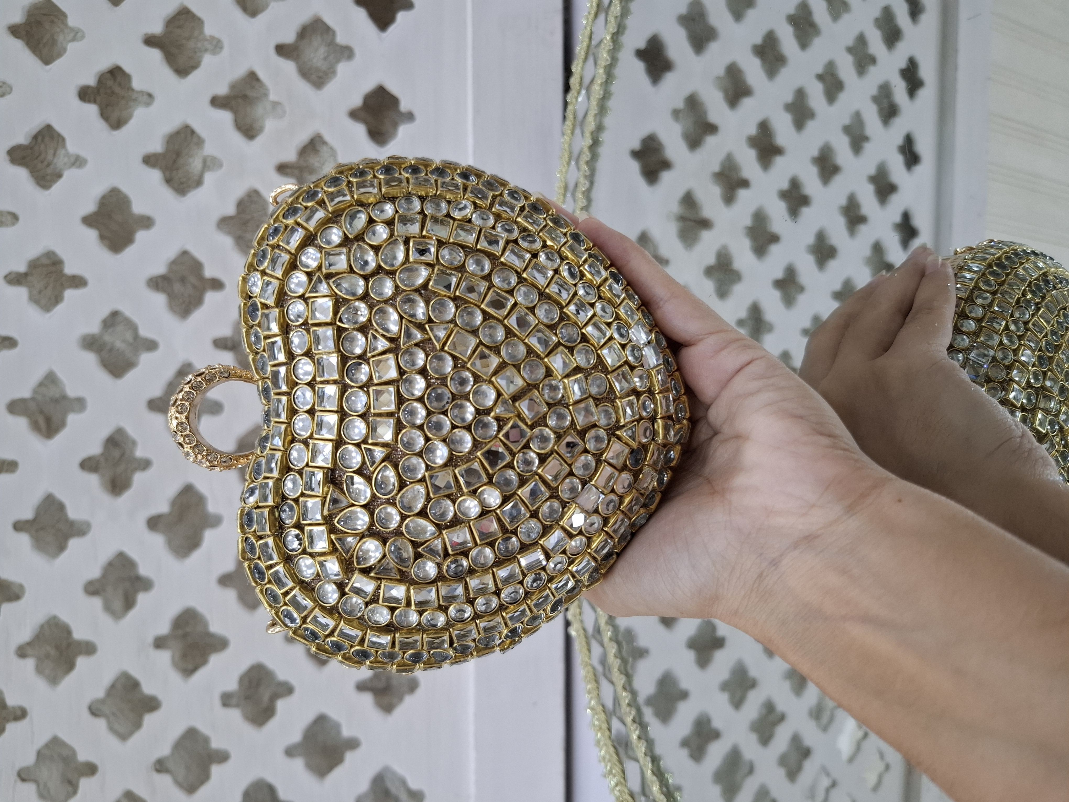 Heart Kundan Clutch