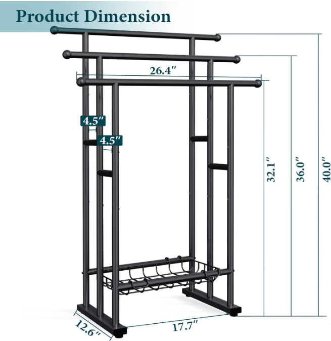 40" H Free Standing Towel Rack, 3 Tier Alloy Steel Stand with Basket, Blanket Drying and Display Rack for Oversized Bath Towels Bathroom Accessories, Next to Tub or Shower (Black)