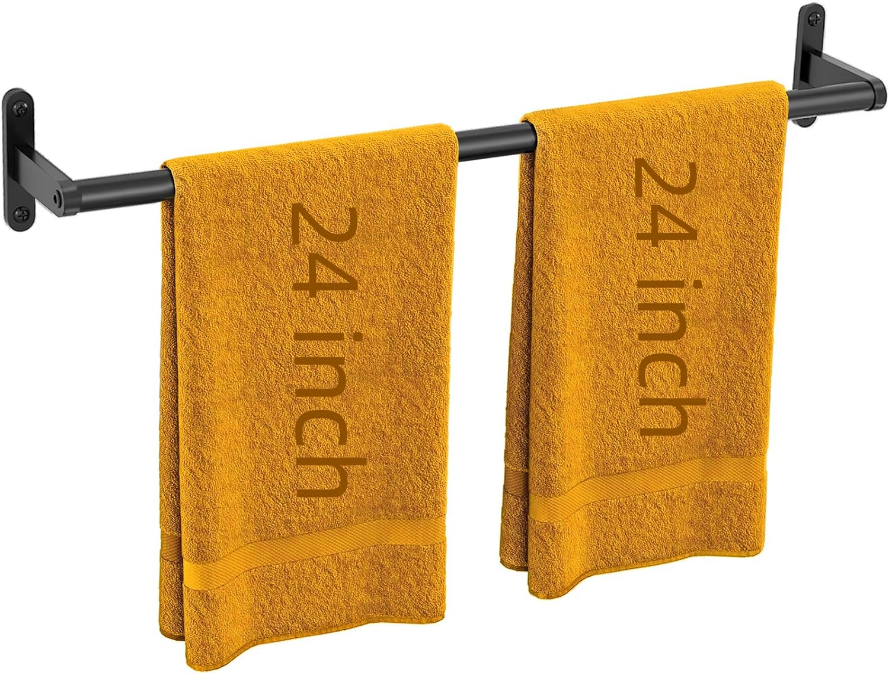 24 Inch Matte Black Towel Bar for Bathroom, Towel Racks for Bathroom Wall Stainless Steel, Heavy Duty Bathroom Towel Holder Wall Single Towel Bar Rod