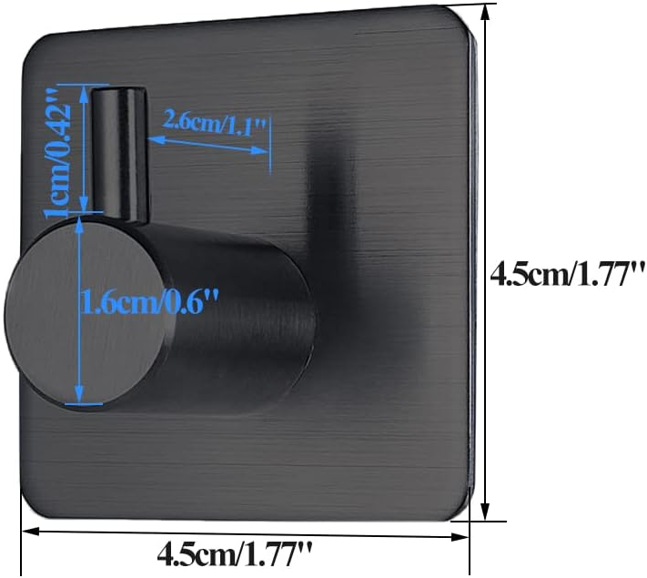 Black Adhesive Towel Hooks Heavy Duty Stick on Wall Hooks Shower Hooks for Bathroom Kitchen Door-4 Packs