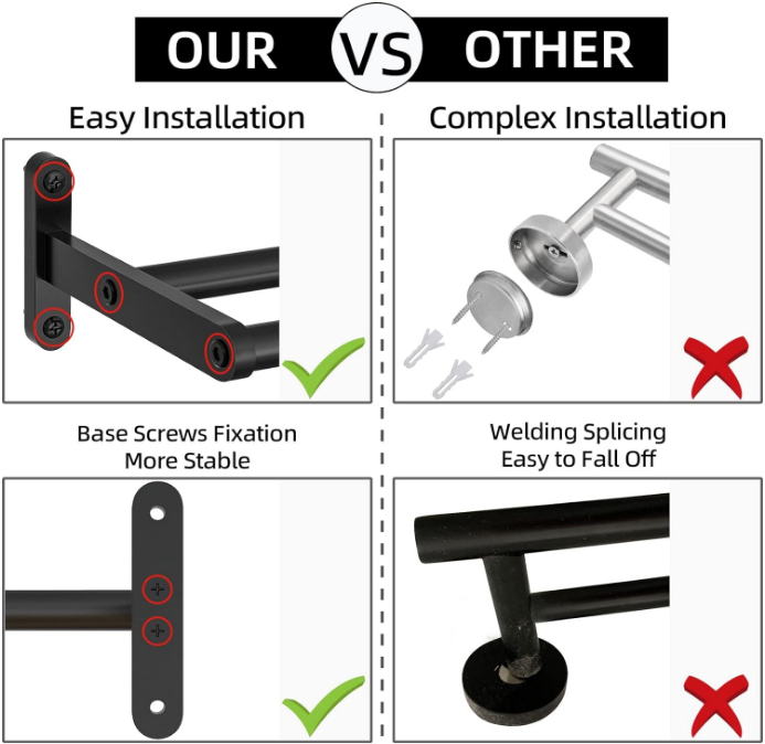 Double Towel Bar, 24 Inch Bath Towel Rack for Bathroom Towel Rod, Stainless Steel Double Towel Holder Long Bar, Bathroom Hand Towel Hanger Wall Mounted, Matte Black