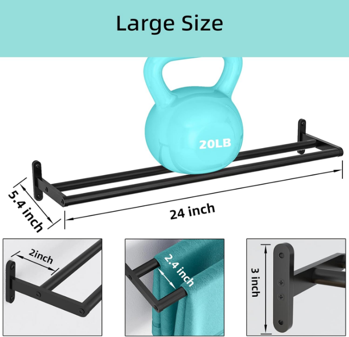 Double Towel Bar, 24 Inch Bath Towel Rack for Bathroom Towel Rod, Stainless Steel Double Towel Holder Long Bar, Bathroom Hand Towel Hanger Wall Mounted, Matte Black