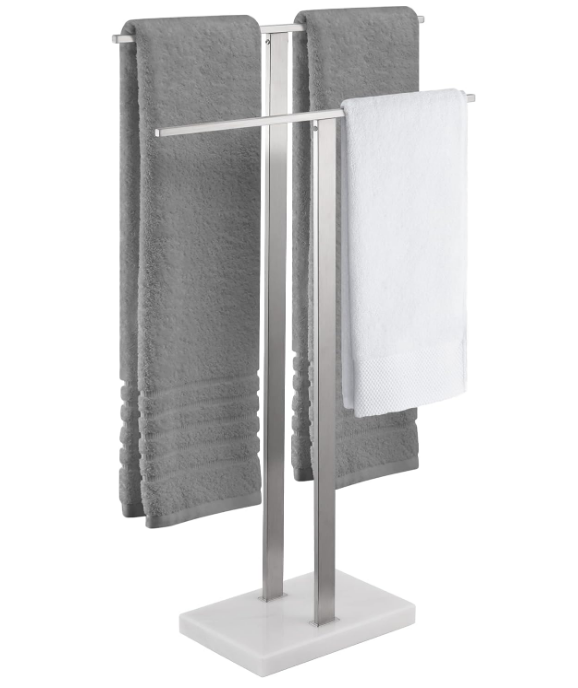 Standing Towel Rack 2-Tier Towel Rack Stand with Marble Base for Bathroom Floor, Upgrade Steady Design, Pro-Grade 18/8 Stainless Steel Brushed Finish
