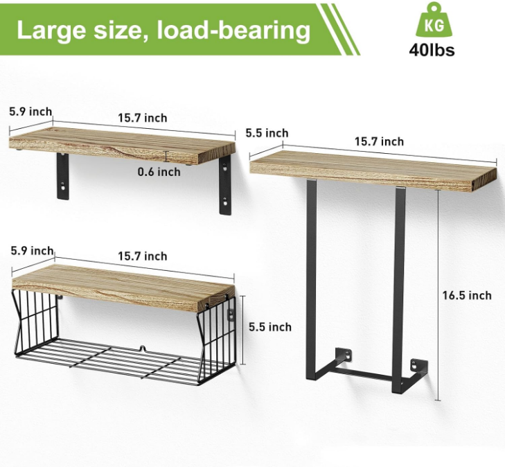 Floating Shelves Wall Mounted Over Toilet: Bathroom Shelf with Towel Rack Paper Holder Storage - Rustic Wood Farmhouse Shelves for Wall Decor/Bathroom